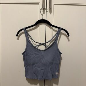 Blue Ribbed Strappy Crop Top